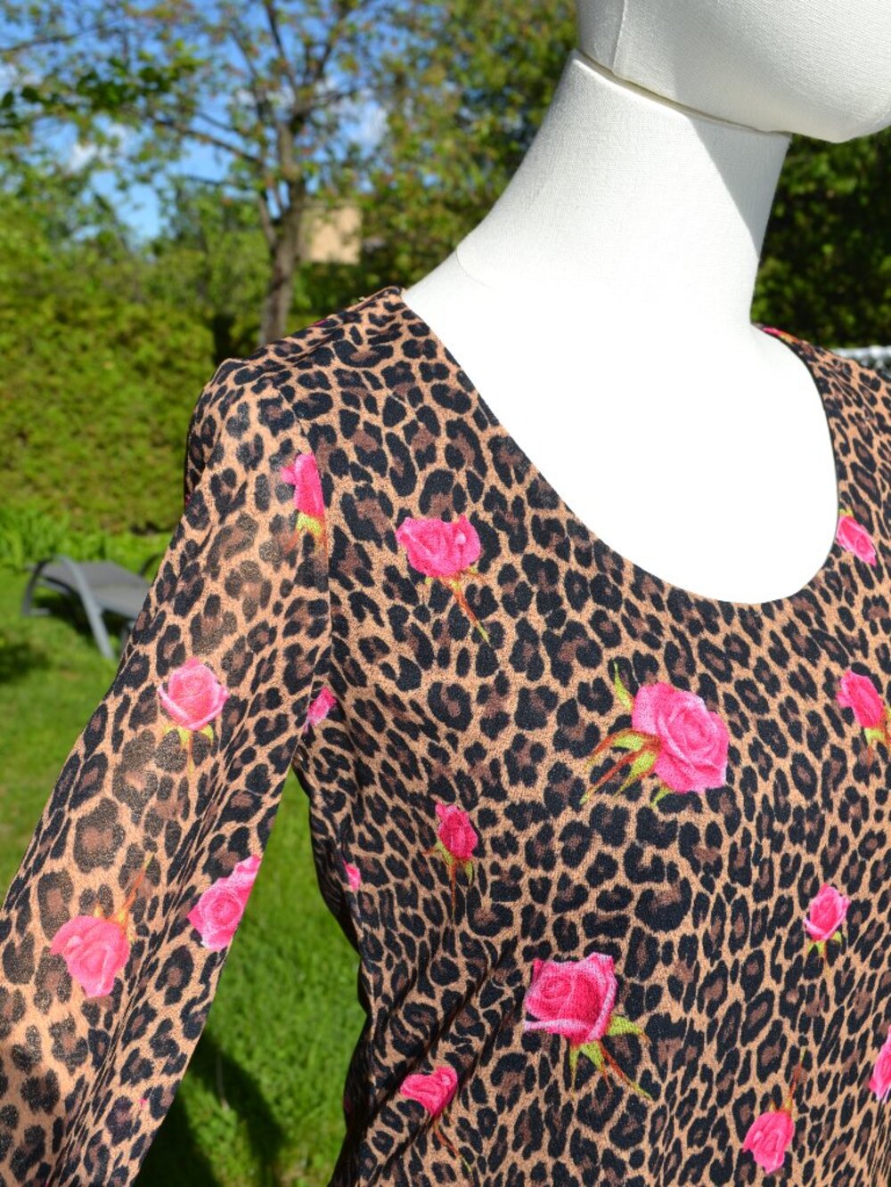 Leopard and Pink Roses Print Prty Dress Size Medium